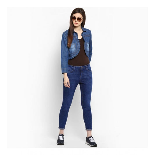 Generic Women's Denim Pleated 3-4th Sleeves Shrug (Blue)