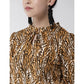 Generic Women's Polyester Printed Bell Sleeve Top (Orange - Black)