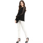 Generic Women's Polyester Georgette Self Design Bell Sleeve Regular Top (Black)