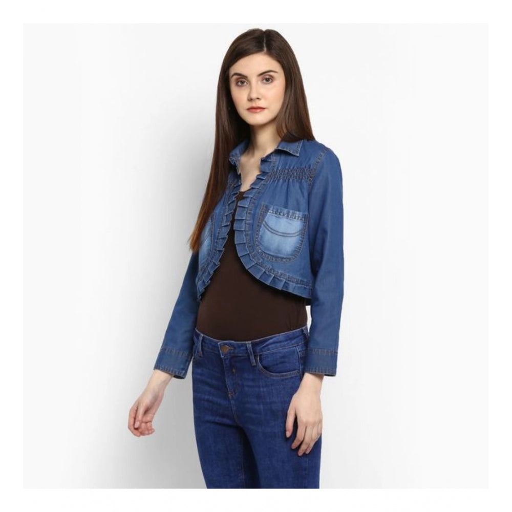 Generic Women's Denim Pleated 3-4th Sleeves Shrug (Blue)
