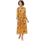Generic Women's Polyester Floral Long Sleeves Calf-length Dress (Multicolor)