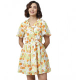 Generic Women's Polyester Printed Flutter Above Knee Dress (Yellow - Orange)