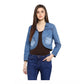 Generic Women's Denim Smocking 3-4th Sleeves Shrug (Blue)