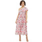 Generic Women's Polyester Floral One Shoulder Calf-length Dress (Multicolor)