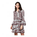 Generic Women's Polyester Animal Print Bell Sleeve Above Knee Dress (Pink - Black)