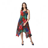 Generic Women's Polyester Asymmetrical Shoulder Straps Knee-Length Dress (Multicolor)