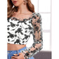 Generic Women's Polyester Solid Full Sleeves Square Collar Top (White)