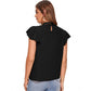 Generic Women's Polyester Solid Cap Sleeve Sweetheart Neck Top (Black)
