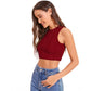 Generic Women's Polyester Solid Sleeveless Round Neck Top (Maroon)