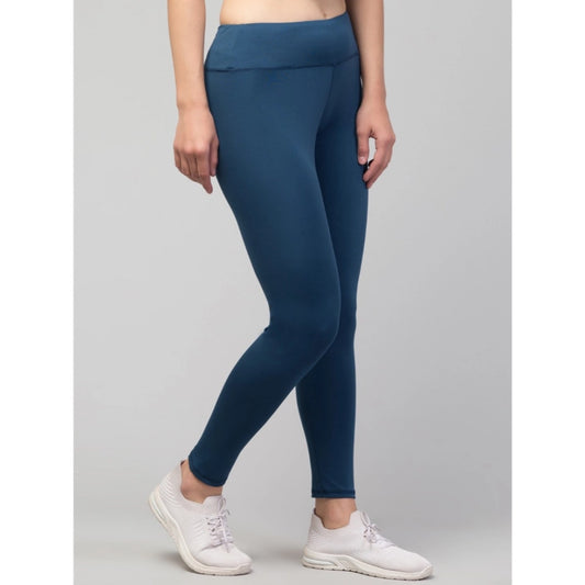 Generic Women's Polyester Solid Ankle Length High-Rise Tights (Teal)