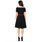 Generic Women's Polyester Solid V Neck Cap Sleeve Dress (Black)