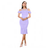 Generic Women's Knitting stretchable Solid Round Neck Sleeveless Dress (Purple)