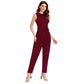 Generic Women's Knitting stretchable Solid Round Neck Sleeveless Jumpsuit (Maroon)