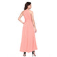 Generic Women's Polyster Solid Halter Neck Sleeveless Dress (Peach)