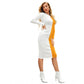 Generic Women's Knitting stretchable Solid Round Neck Full Sleeve Dress (Yellow)