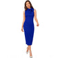 Generic Women's Knitting stretchable Solid Round Neck Sleeveless Dress (Royal Blue)