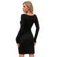 Generic Women's Knitting stretchable Solid Round Neck Full Sleeve Dress (Black)