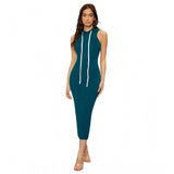 Generic Women's Knitting stretchable Solid Round Neck Sleeveless Dress (Morpich)