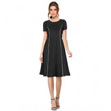 Generic Women's Knitting stretchable Solid Round Neck Cap Sleeve Dress (Black)