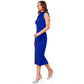 Generic Women's Knitting stretchable Solid Round Neck Sleeveless Dress (Royal Blue)