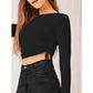 Generic Women's Polyester Solid Round Neck Full Sleeve Top (Black)