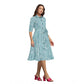 Generic Women's Ruby Cotton Printed Shirt Collar 3-4th Sleeve Dress (Pista)