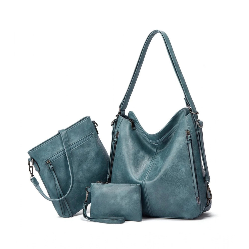 Generic Women's PU Leather Medium Shoulder Zipper Handbag (Blue)