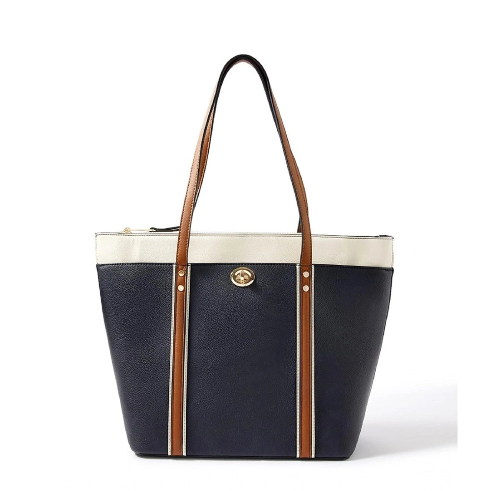 Generic Women's Faux Leather Large Shoulder Zipper Handbag (Dark Blue)