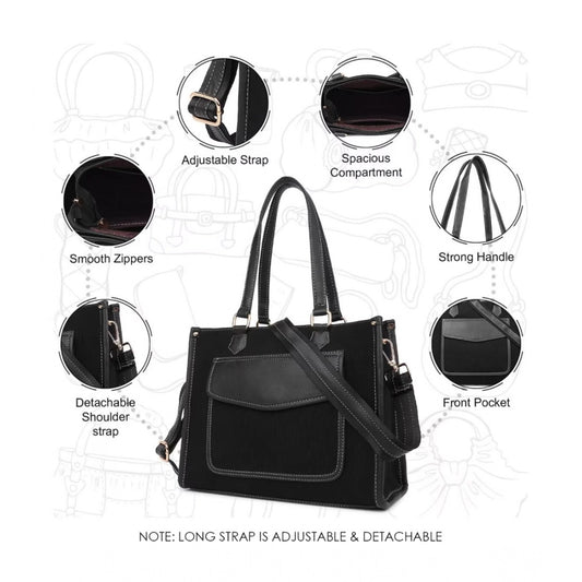 Generic Women's Canvas Medium Top handle Satchel Zipper Handbag (Black)