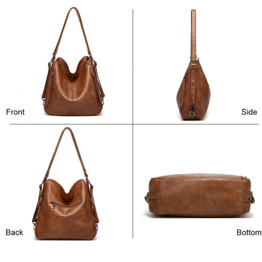 Generic Women's PU Leather Medium Shoulder Zipper Handbag (Brown)