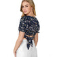 Generic Women's Knitting Printed V-Neck Puff Sleeve Tops (Navy Blue)
