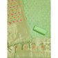 Generic Women's Banarasi Silk Printed Unstitched Salwar Suit Material With Dupatta (Pista, 3Mtrs)