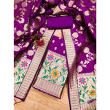 Generic Women's Banarasi Silk Printed Unstitched Salwar Suit Material With Dupatta (Purple, 3Mtrs)