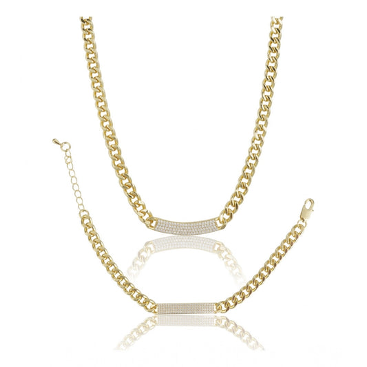 Generic Women's Stainless Steel Gold Polish Polish Hand Bracelet And Necklace (Gold Plated)