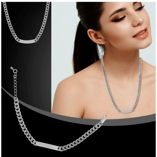 Generic Women's Stainless Steel Silver Polish Hand Bracelet And Necklace (Silver Plated)
