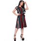Generic Women's Crep Striped Short Sleeve Dress (Red-Blue )