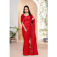 Generic Women's Vichitra Silk Striped Saree With Unstitched Blouse 5.5Mtr (Red)