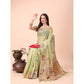 Generic Women's Linen Cotton Printed Saree With Unstitched Blouse 5.5Mtr (Light Green)