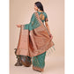 Generic Women's Linen Cotton Printed Saree With Unstitched Blouse 5.5Mtr (Green)