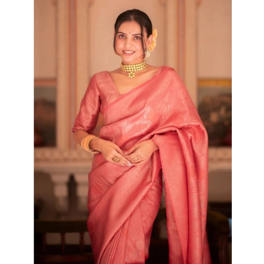 Generic Women's Silk Printed Saree With Unstitched Blouse 5.5Mtr (Pink)