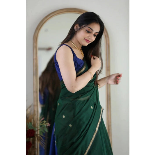 Generic Women's Cotton  Printed Saree With Unstitched Blouse 5.5Mtr (Green)