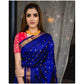 Generic Women's Silk Printed Saree With Unstitched Blouse 5.5Mtr (Blue)