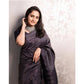 Generic Women's Silk Printed Saree With Unstitched Blouse 5.5Mtr (Black)