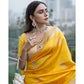 Generic Women's Silk Printed Saree With Unstitched Blouse 5.5Mtr (Yellow)