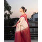 Generic Women's Silk Printed Saree With Unstitched Blouse 5.5Mtr (White-Pink)