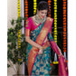 Generic Women's Silk Printed Saree With Unstitched Blouse 5.5Mtr (Teal Blue)
