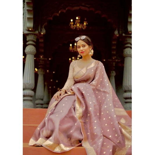 Generic Women's Cotton  Printed Saree With Unstitched Blouse 5.5Mtr (Rose Gold)