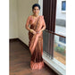 Generic Women's Silk Printed Saree With Unstitched Blouse 5.5Mtr (Brown)