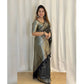 Generic Women's Silk Printed Saree With Unstitched Blouse 5.5Mtr (Black)