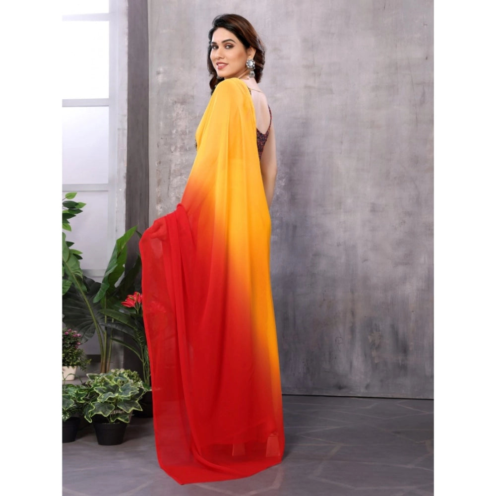 Generic Women's Small Lace Georgette Solid Ready-to-Wear Saree With Unstitched Blouse 5.5 Mtr (Red-Orange)